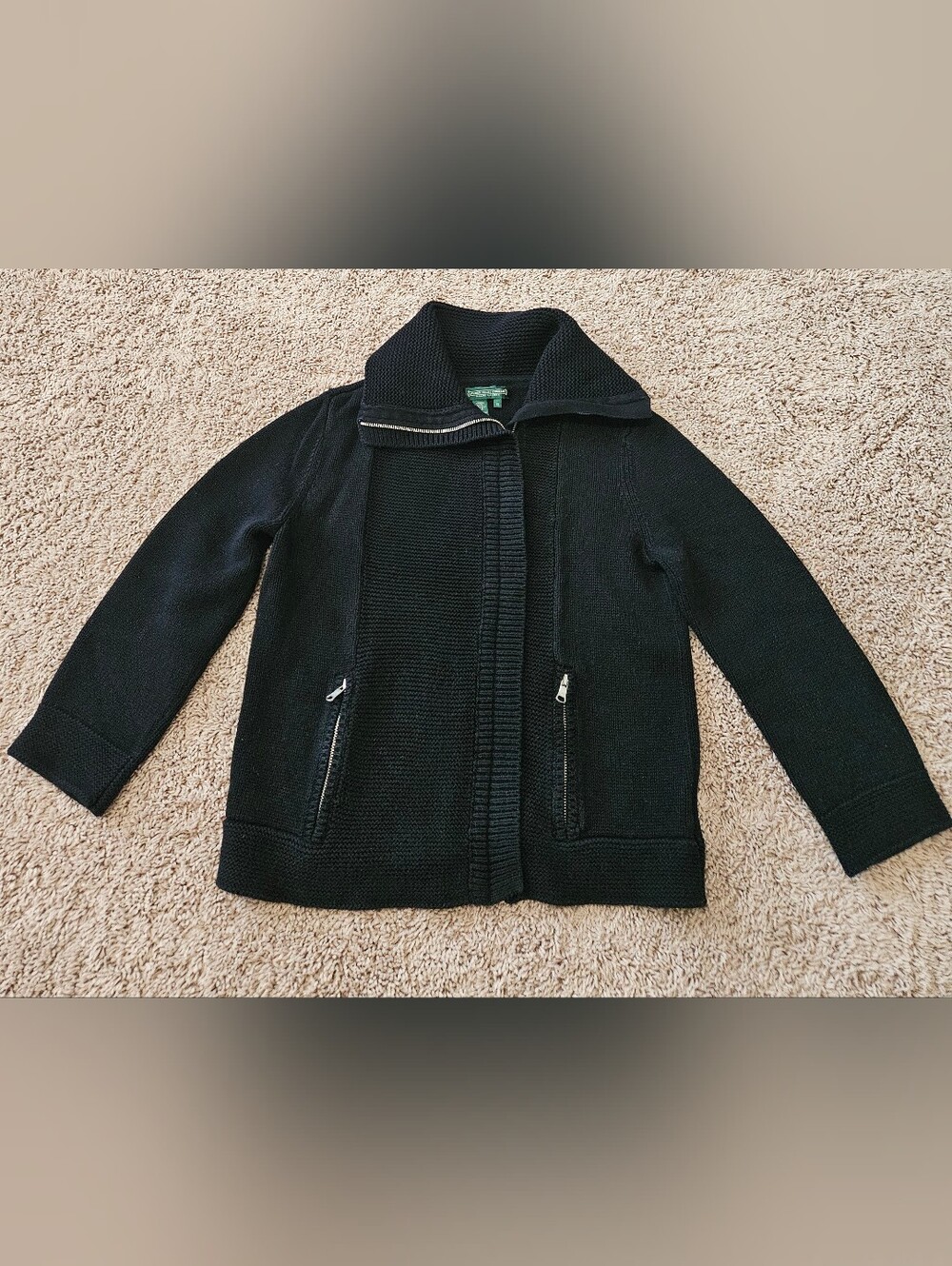 Ralph Lauren Womens Black Knit Zip-Front Sweater Size XS